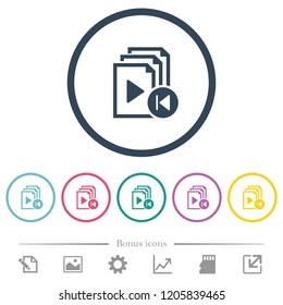 Jump to previous playlist item flat color icons in round outlines. 6 bonus icons included.