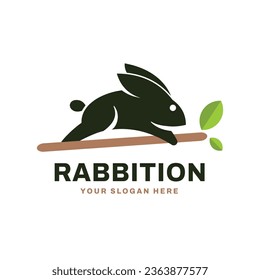 Jump Rabbit Silhouette Logo Vector Icon Illustration