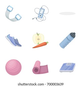 Jump rope, ball, scales other items for health.Gym And Workout set collection icons in cartoon style vector symbol stock illustration web.