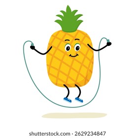Jump Rope, Cute avocado. The concept of gym, health, fitness, yoga and meditation with avocado from the cartoon. Vector illustration.