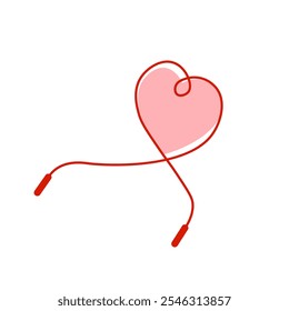 Jump rope with heart shape icon. Clipart image isolated on white background