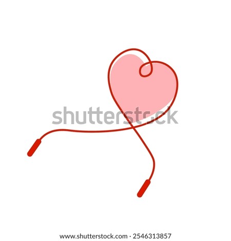 Jump rope with heart shape icon. Clipart image isolated on white background