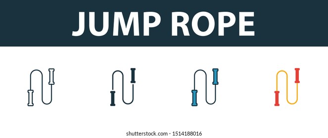 Jump Rope icon set. Premium simple element in different styles from fitness icons collection. Set of jump rope icon in filled, outline, colored and flat symbols concept.