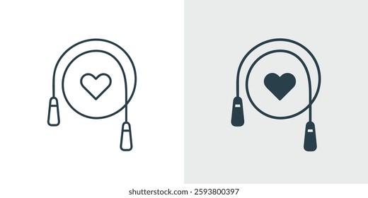 Jump Rope Icon Vector. Heart Symbol, Fitness, Exercise, and Cardio Illustration in line and solid style