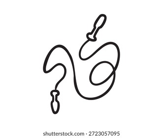 Saltar la cuerda para la clase de PE, línea de arte escuela doodle, contorno, monocromo, dibujado a mano. Ilustración vectorial.