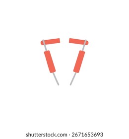 Cuerda de salto, ilustración plana simple, diseño de dos colores de rojo pálido para las manijas y un gris suave para la cuerda, línea curva simple y Formas, aislado en un fondo blanco sólido