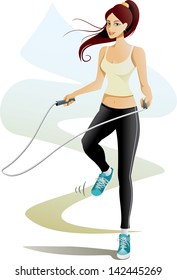 Jump Rope - Vector illustration of a girl doing jump rope exercises.