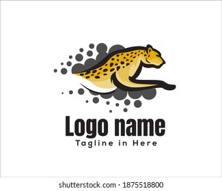 jump running cat, tiger, lion, jaguar, cheetah, panther move transformation logo design illustration