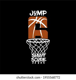 Jump Shoot Score Basketball Sport Typography, Tee Shirt Graphics, Vectors