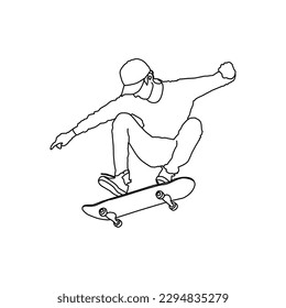 Jump skateboarding man linear drawing design vector