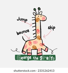 jump skip bounce George the giraffe typography slogan for t shirt printing, tee graphic design.  