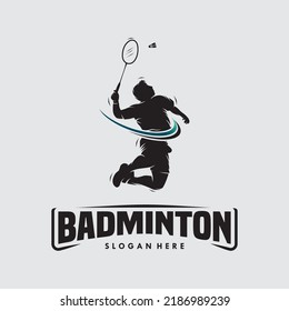 jump smash badminton silhouette logo design