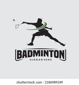 jump smash badminton silhouette logo design