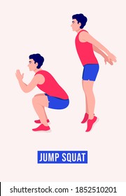 Jump Squat exercise, Men workout fitness, aerobic and exercises. Vector Illustration.