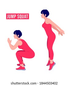 Jump Squat exercise, Woman workout fitness, aerobic and exercises. Vector Illustration.