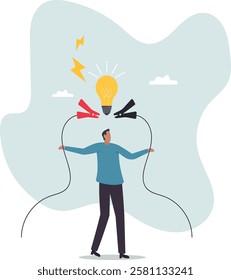 Jump start new business idea, knowledge to solve problem or creativity to think about solution.business concept.flat character.