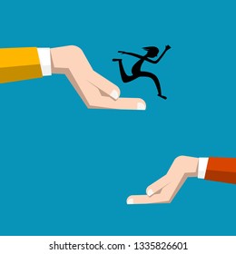 Jump Symbol with Human Hands Vector Flat Design Symbol. Jumping Man Silhouette.