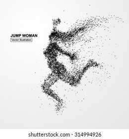 Jump woman,Vector graphics composed of particles.