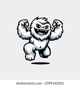 Plantilla de diseño del logotipo de dibujos animados Jump Yeti, diseño plano