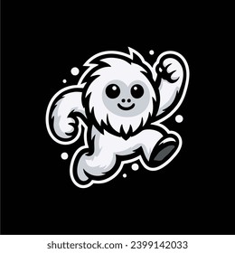 Jump yeti cartoon logo design template, flat design