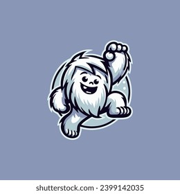 Jump yeti cartoon logo design template, flat design