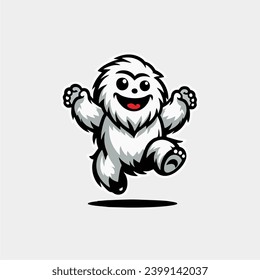 Jump yeti cartoon logo design template, flat design