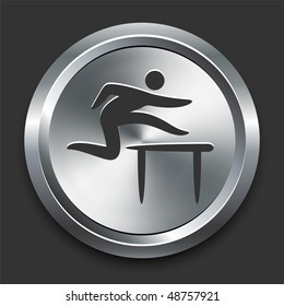 Jumper Hurdles Icon on Metal Internet Button Original Vector Illustration