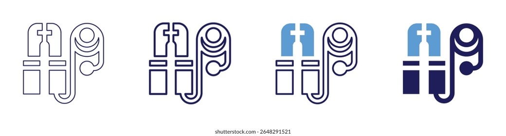 Icono de puente en 4 estilos diferentes. Línea delgada, línea, línea en negrita, duotono. Estilo duotono. Trazo editable.