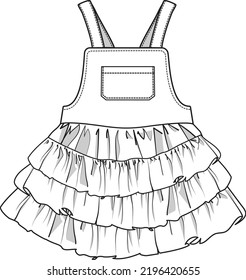 Jumper with Ruffle Tiered Skirt Flat Sketch