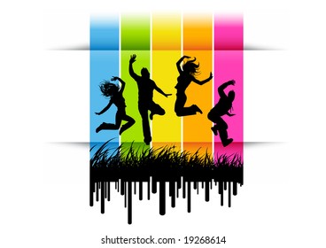 Jumping active people vector illustration.
