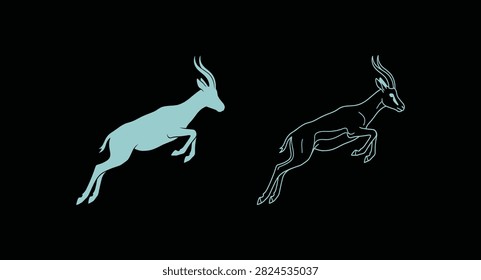 Jumping antelope silhouette and outline icon set with nature icon, animal silhou