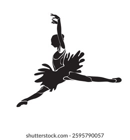 Jumping Ballerina Silhouette, Beautiful young dancer in jump, vector