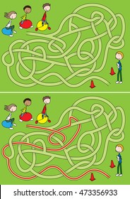 Jumping balls maze for kids with a solution