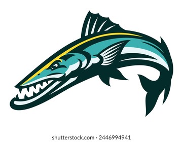 Jumping Barracuda Fish Mascot Cartoon