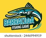 Jumping Barracuda Fishing Game Mascot Logo Design