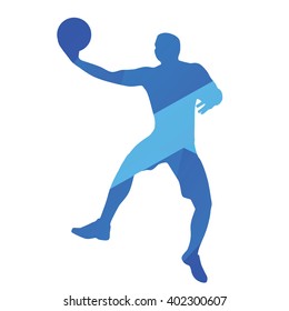 Jumping basketball player, abstract blue vector silhouette