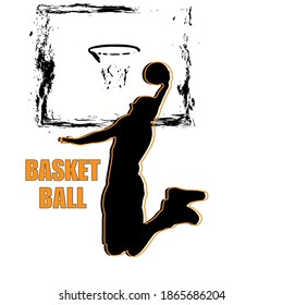 Jumping basketball player with ball. Vector illustration.