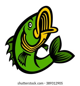Jumping Bass Fish vector icon
