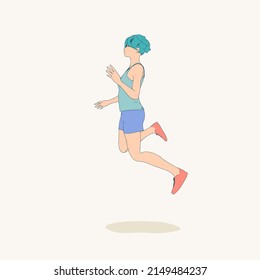 Jumping beautiful woman. Sport girl illustration. Young woman wearing workout clothes. Sport fashion girl outline in urban casual style.