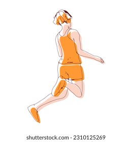 Jumping beautiful woman. Sport girl illustration. Young woman wearing workout clothes. Sport fashion girl outline in urban casual style.