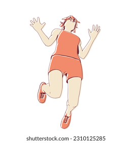 Jumping beautiful woman. Sport girl illustration. Young woman wearing workout clothes. Sport fashion girl outline in urban casual style.