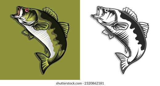 Jumping big bass fish vector design illustration style