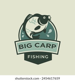 Jumping big carp logo in green shades