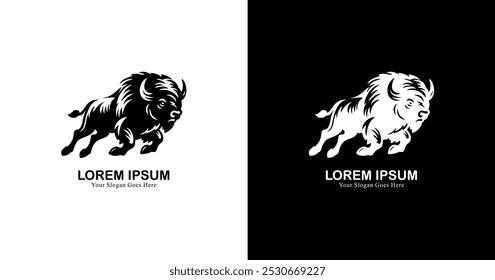 Jumping bison logo design in a modern style