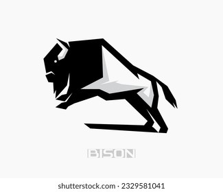 jumping bison logo design template illustration inspiration