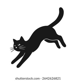 Jumping black cat in playful motion, minimal style – Vector Illustration