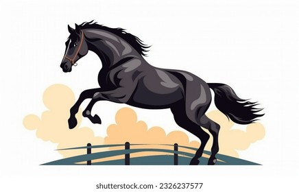 jumping black horse,white background,racing horse