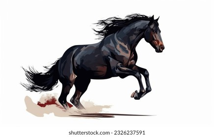 jumping black horse,white background,racing horse