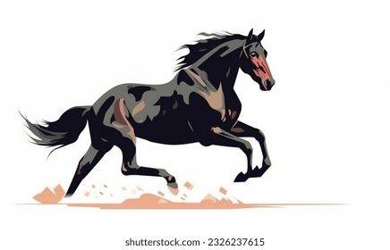 jumping black horse,white background,racing horse