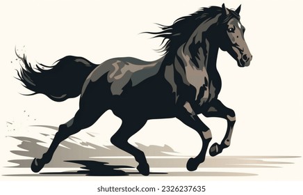 jumping black horse,white background,racing horse